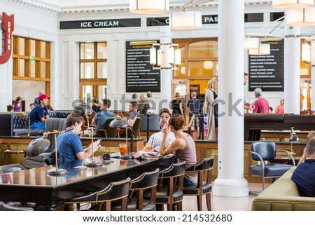 Denver, Colorado, USA-August 31, 2014. Contemporary interiors of historical Union Station in Denver, Colorado.