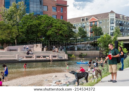 Denver, Colorado, USA-August 31, 2014. Typical summer weekend at Confluence Park in downtown Denver, Colorado.