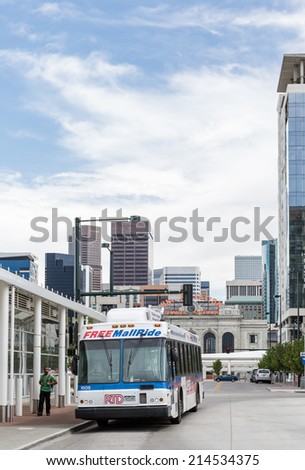 Denver, Colorado, USA-August 31, 2014. Union Station lightrail stop in downtown Denver, Colorado.
