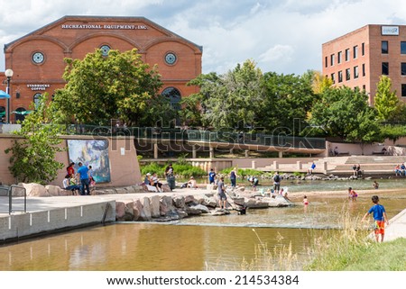 Denver, Colorado, USA-August 31, 2014. Typical summer weekend at Confluence Park in downtown Denver, Colorado.