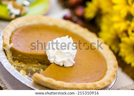 Freshly baked pumpkin pie from the local supermarket.