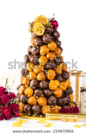 Gourmet cone wedding cake as centerpiece at the wedding reception.