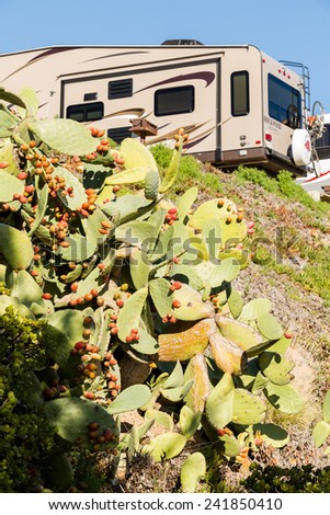 Malibu, California, USA-December 24, 2014. Winter RV camping on cost of California.