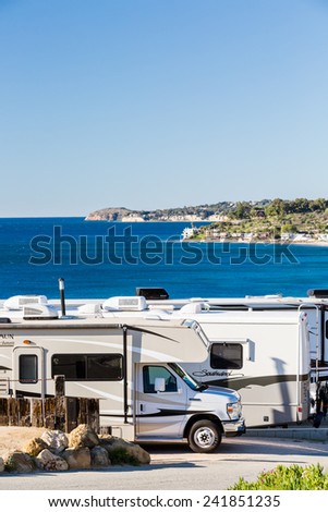 Malibu, California, USA-December 26, 2014. Winter RV camping on cost of California.