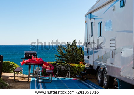 Malibu, California, USA-December 24, 2014. Winter RV camping on cost of California.