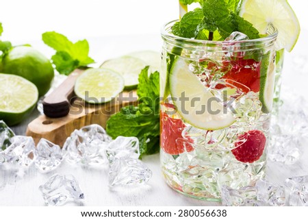 Fresh infused water made with organic ccitruses and berries.