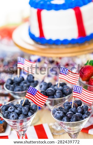 Variety of desserts on the table for July 4th party.