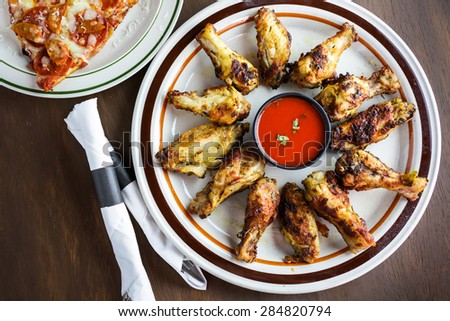 Appetizer plate with wood fired oven chicken wings.