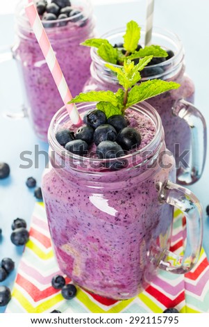 Blueberrie smoothie made with fresh organic blueberries and plain yogurt.