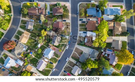 Aerial view of residential neighborhood in the Autumn.