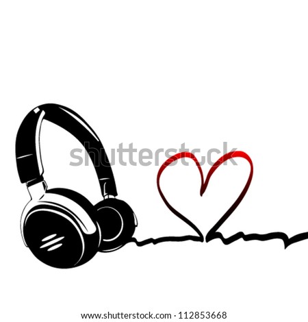 Heart with headphones the concept of a music lover Heart with headphones the concept of a music lover