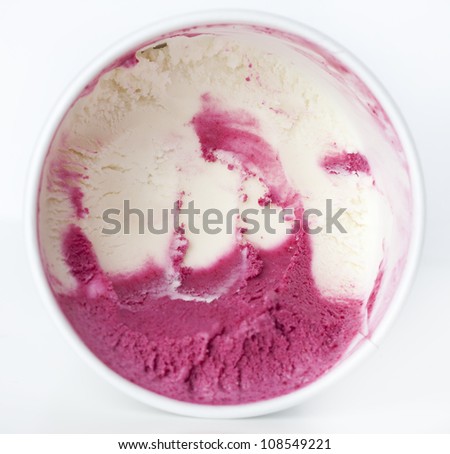 Top view of a container of home made  healthy and delicious beets and goats cheese ice cream