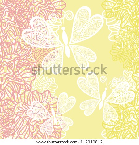Vector illustration of pattern vector background butterfly and flowers pink and yellow