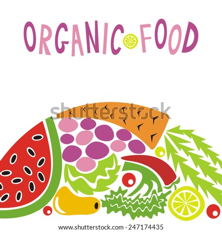 Organic food fruits and vegetables vector illustration