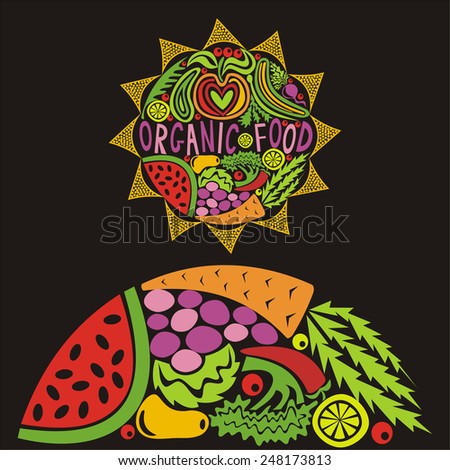 Organic food fruits and vegetables vector illustration