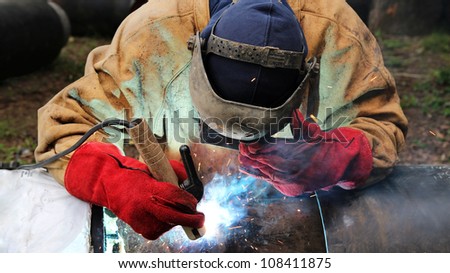Close up shot of welding and sparks. Selective focus.