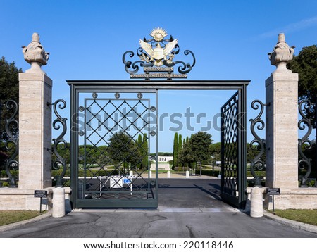 NETTUNO - AUGUST 17: Entrance of the American Military Cemetery of Nettuno in Italy, August 17, 2013 in Nettuno, Italy.
