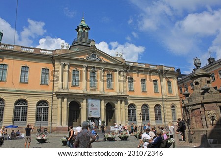 STOCKHOLM, SWEDEN - CIRCA JULY 2011: Nobel Museum is devoted information on the Nobel Prize, Nobel laureates from 1901 to present, and the life of the founder of the prize, Alfred Nobel (1833-1896)