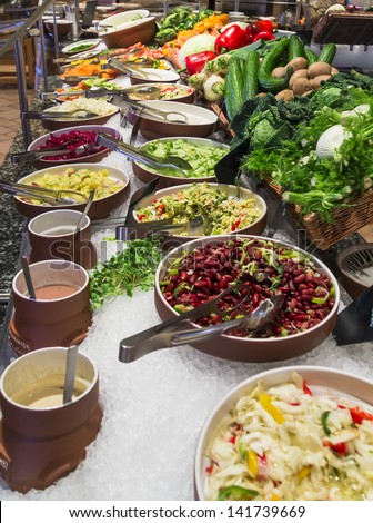 buffet salad bar in a luxury hotel restaurant