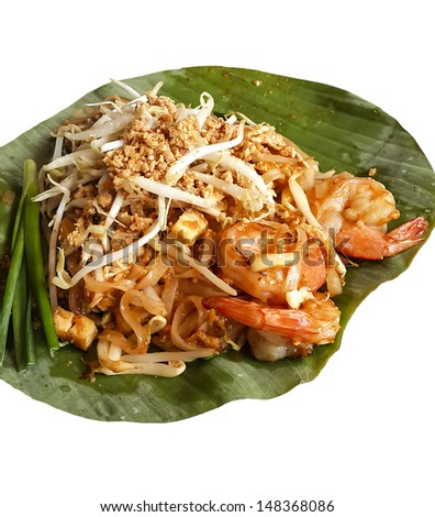 Famous Thai\'s food Phad thai. Fried noodle with shrimp, isolated on white background