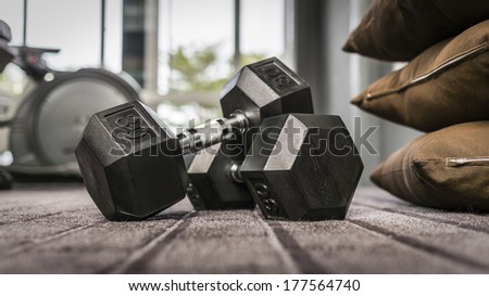 Gym weights in health club ,with Depth of Field