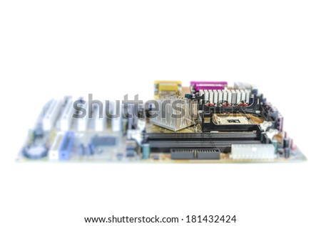 Computer mother board , using depth of field : isolated on white background