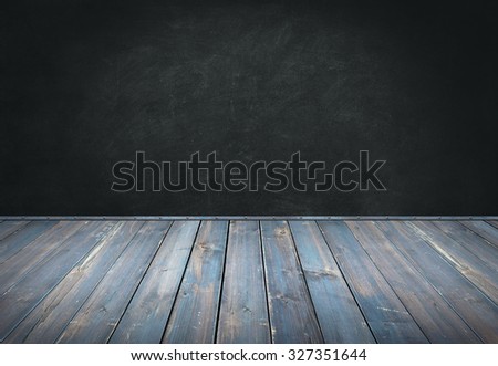 blue painted wood table with dark wall background