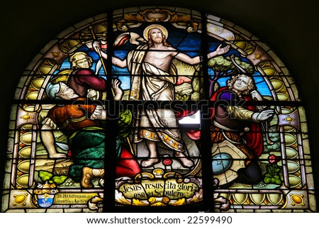 Stained Glass of the resurrection of Christ in the cathedral of Salta (Argentina). Stained glass was made in 1914