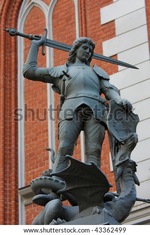 Statue of Saint George on the Central Square of Riga, Latvia