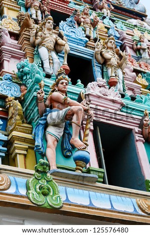 Gopuram (tower) of Hindu temple Kapaleeshwarar, Chennai, Tamil Nadu, India.