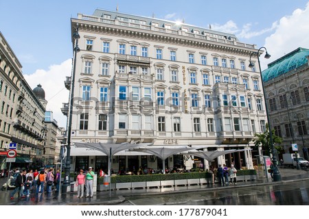 VIENNA, AUSTRIA - MAY 25: The Hotel Sacher, a five-star hotel located in the Innere Stadt first district of Vienna, Austria, on May 25, 2010. It is famous for the specialty the Sachertorte.