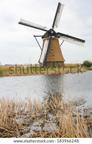 One of the 19 windmills of Kinderdijk, a famous Dutch tourist site.