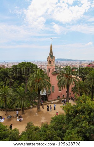 BARCELONA, SPAIN - JUNE 4, 2011: Unidentified people at the Gaudi House Museum in the famous Park Guell in Barcelona, Catalonia, Spain.