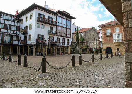 HONDARRIBIA, SPAIN - MAY 27, 2014: Old houses in the center of Hondarribia, a town in Gipuzkoa, Basque Country, Spain, near the French border.