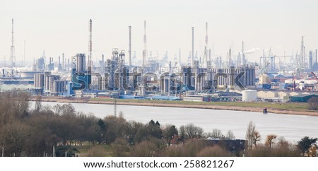View on an oil refinery in the port of Antwerp, Belgium. Antwerp is the second largest port of Europe and a major petrochemical center.