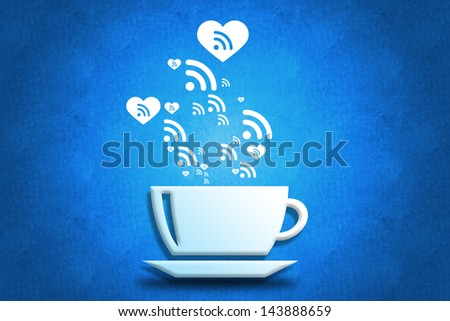 Coffee cup with rss shapes and symbols