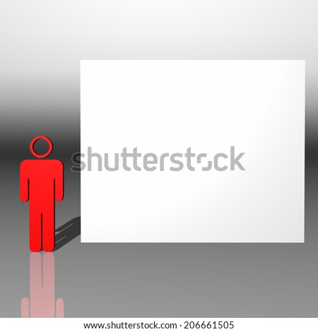 Red 3D character and white presentation board