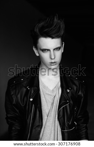 young man portrait - black and white photo