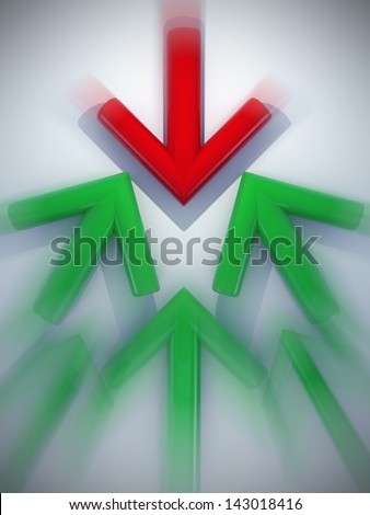 3d arrow red and green line graph direction of stock market, stock exchange opposite up or down art concept