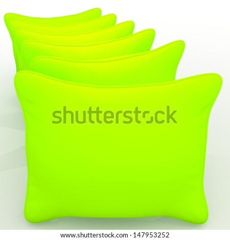 3d bright green pillows, cushions blank template in isolated with clipping paths, work paths included
