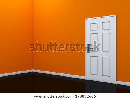 3d empty flesh orange room perspective and reflection floor