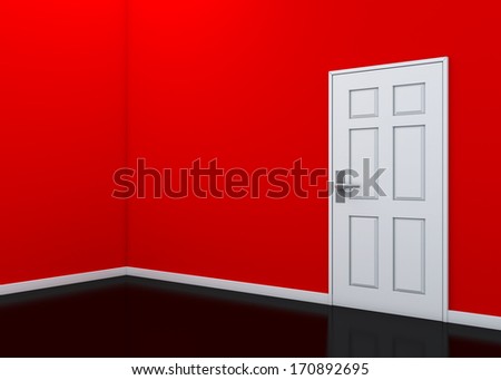 3d empty red room perspective and reflection floor