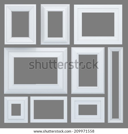 3D render white frames in isolated background with work paths, clipping paths included