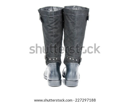 Dark Grey High Leg Heeled Knee High Boots. As seen from the back.