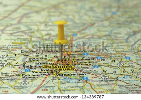 push pin pointing at Johannesburg, South Africa