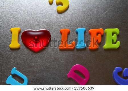 i love life spelled out using colored fridge magnets
