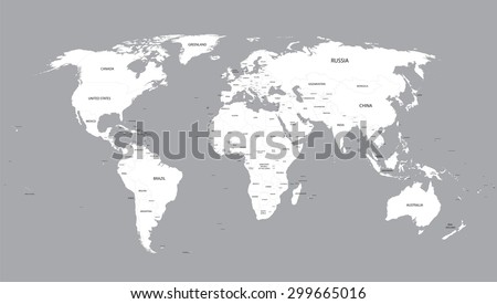 white world map with names of all countries