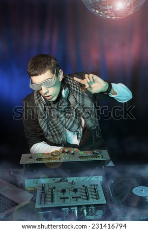 Portrait of Disc Jockey - DJ playing music.