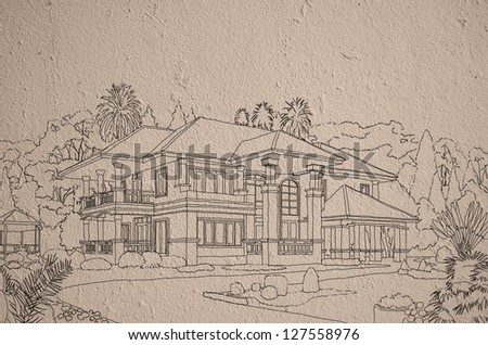 draw house on brick wall