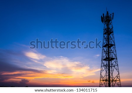 Silhouette in a Antenna transmission. tower at sunset beautiful.